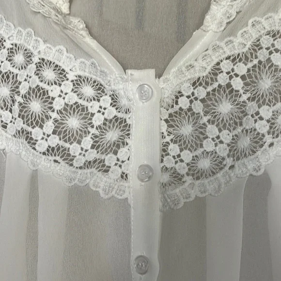 Sheer Button Up Blouse with Embellished Sleeves M - Picture 5 of 6